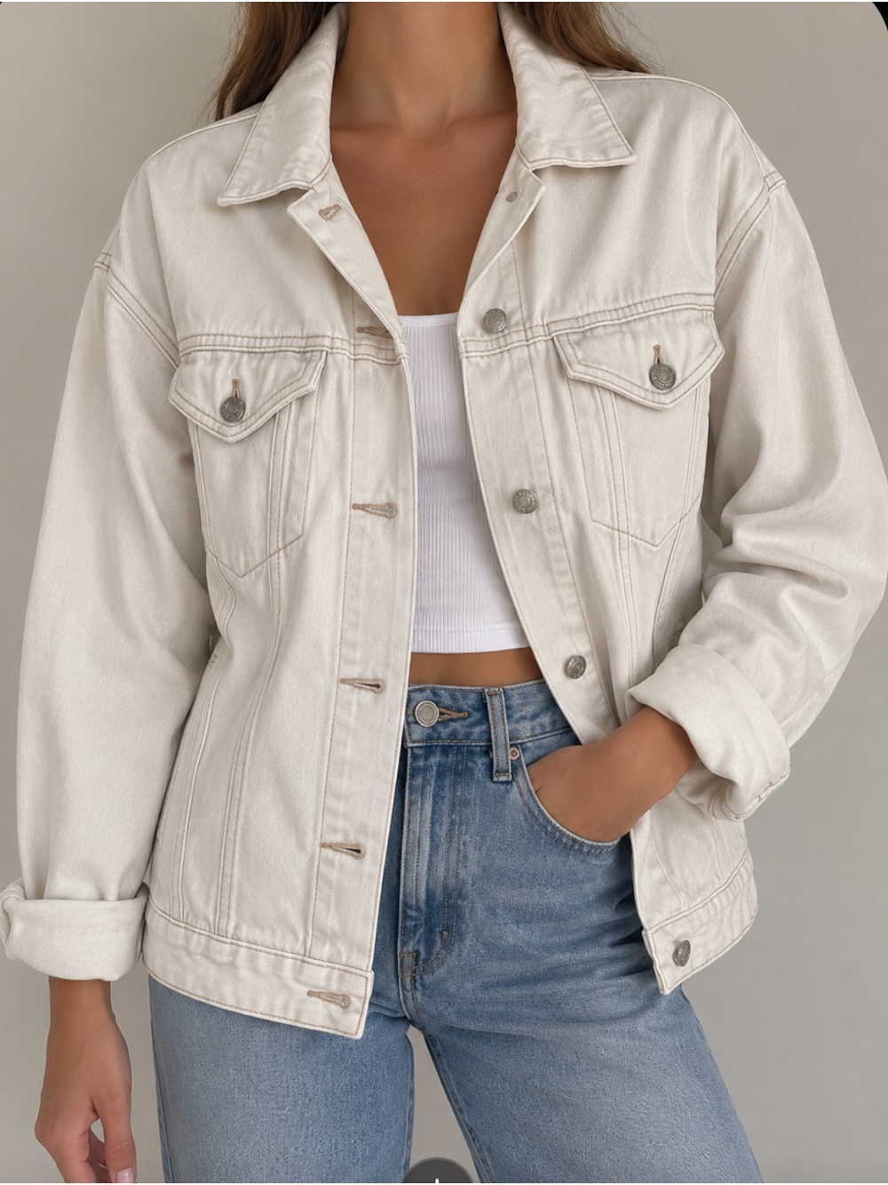 Zara Cream Denim Jacket - Women's